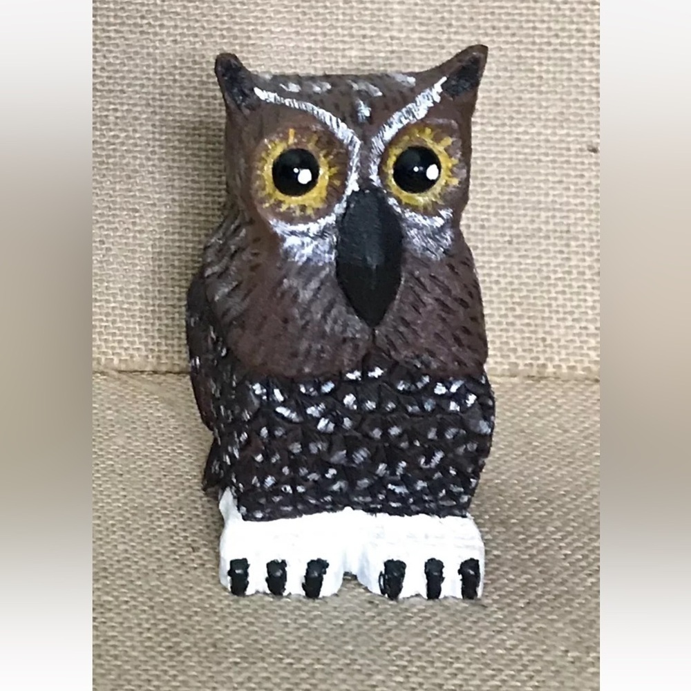 Carved Wood Owl Figurine Bird Cottage Goblin Gremlin Core Wildlife Woodland